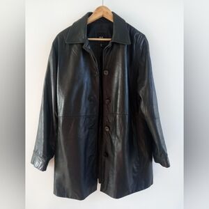 JLC New York Black Leather Jacket Women's Large L Full Zip Outerwear Sleek